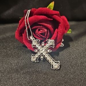 Premier Designs Silver Crystal Cross Necklace
